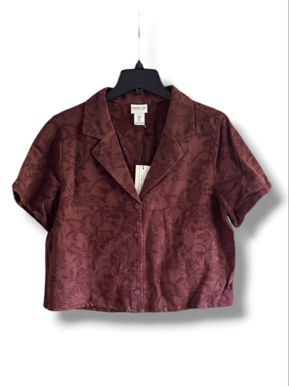 Rachel Zoe Linen Jacquard Short-Sleeve Button-Front Camp Shirt